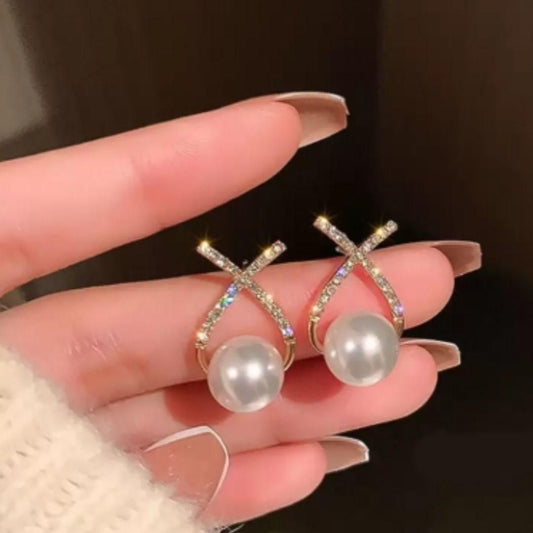 Cross Pearl Stud Earrings