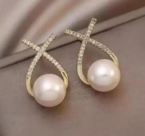 Cross Pearl Stud Earrings