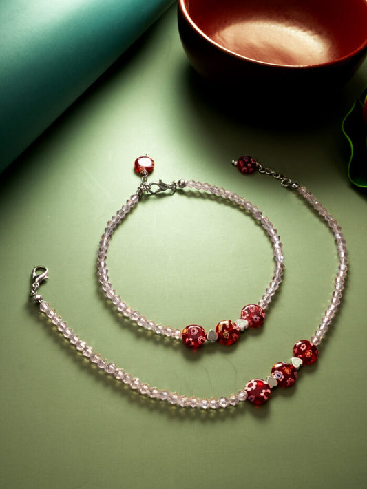 Silver Plated Anklet (Red )