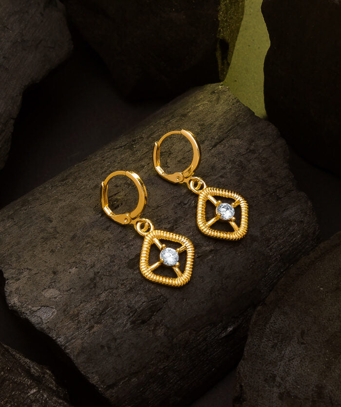 Gold Plated Stud Earrings ( American Diamonds )