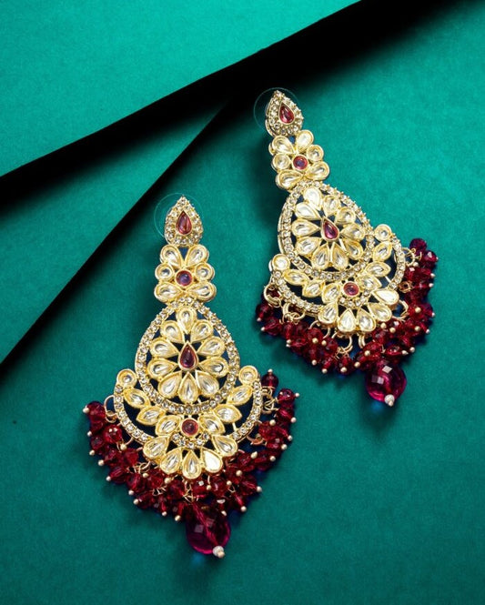 Gold Plated Kundan Earring ( maroon )