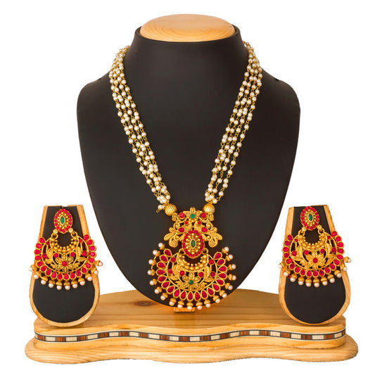 Gold Plated Temple Necklace With Earrings