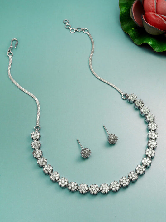 Silver Plated Necklace ( American Diamonds )