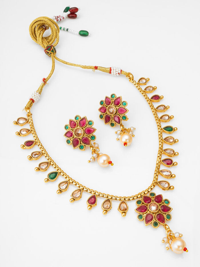 Gold Plated Multicolor Necklace With Earrings