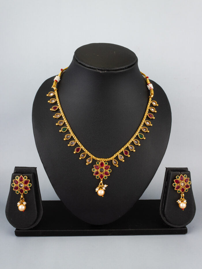 Gold Plated Multicolor Necklace With Earrings