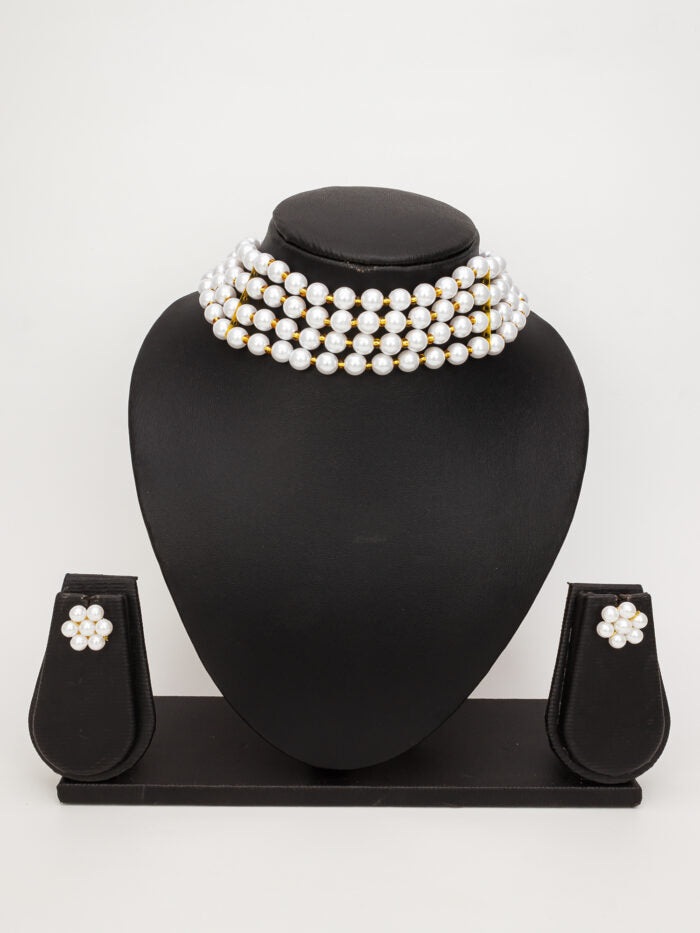 Kundan Pearl Necklace With Floral Earrings