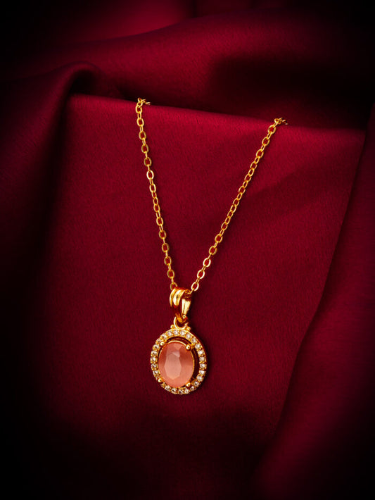 American Diamond Pendant With Golden Chain