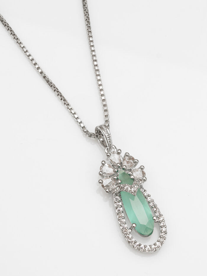 Pendant With Silver Chain ( light green stone )