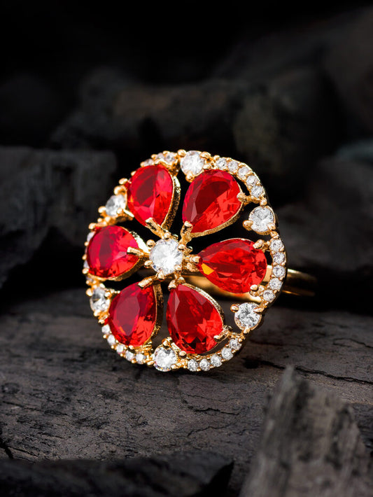 Rose Gold Ruby ( Red ) Floral Ring